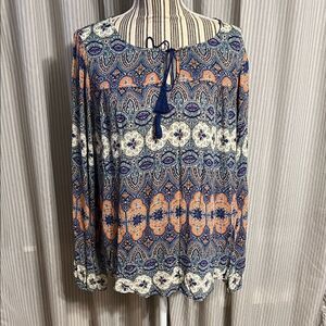Lucky Brand Bohemian Blue and Orange Women's Top